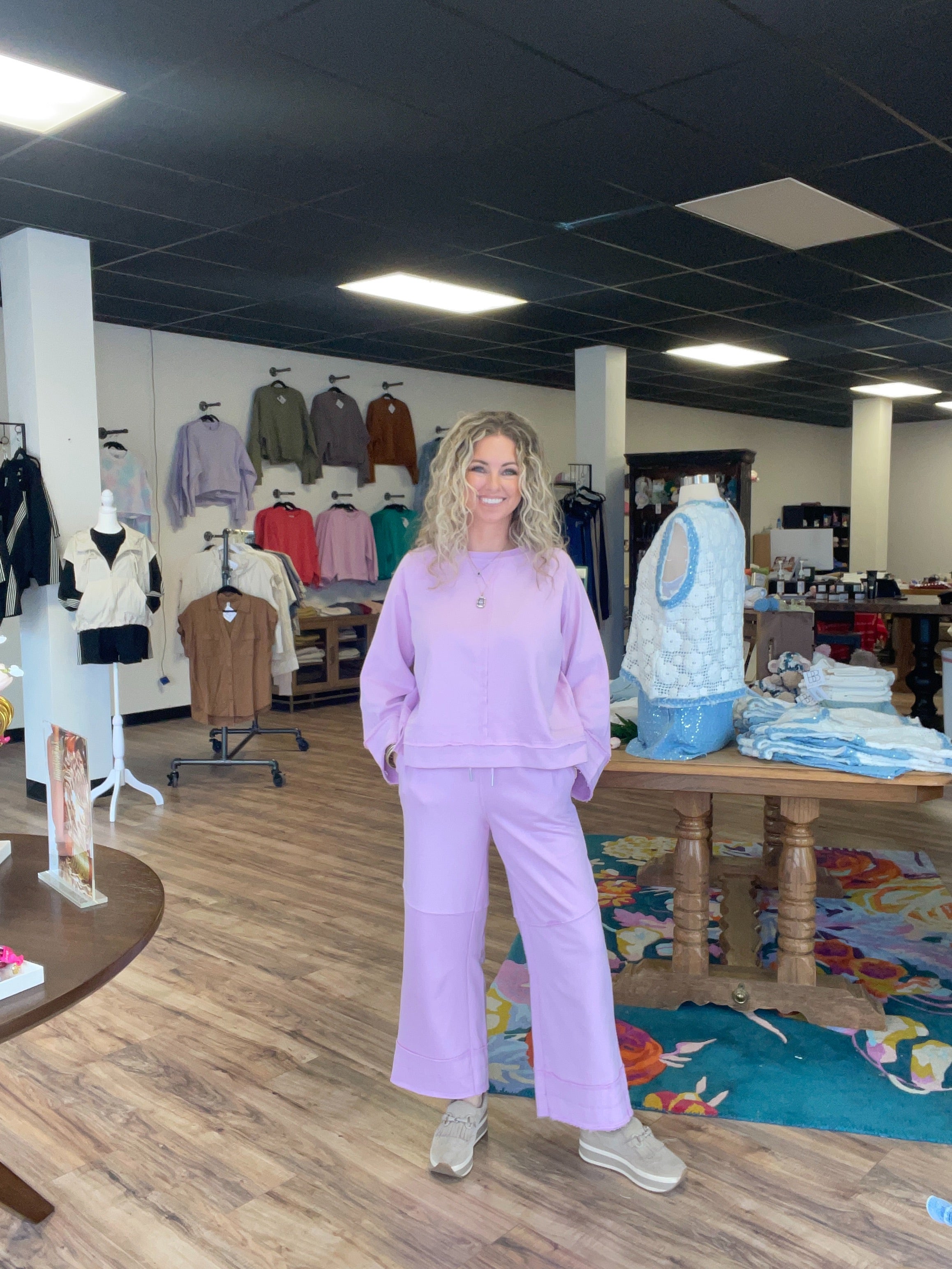 Lavender Contrast Seam Pant Set