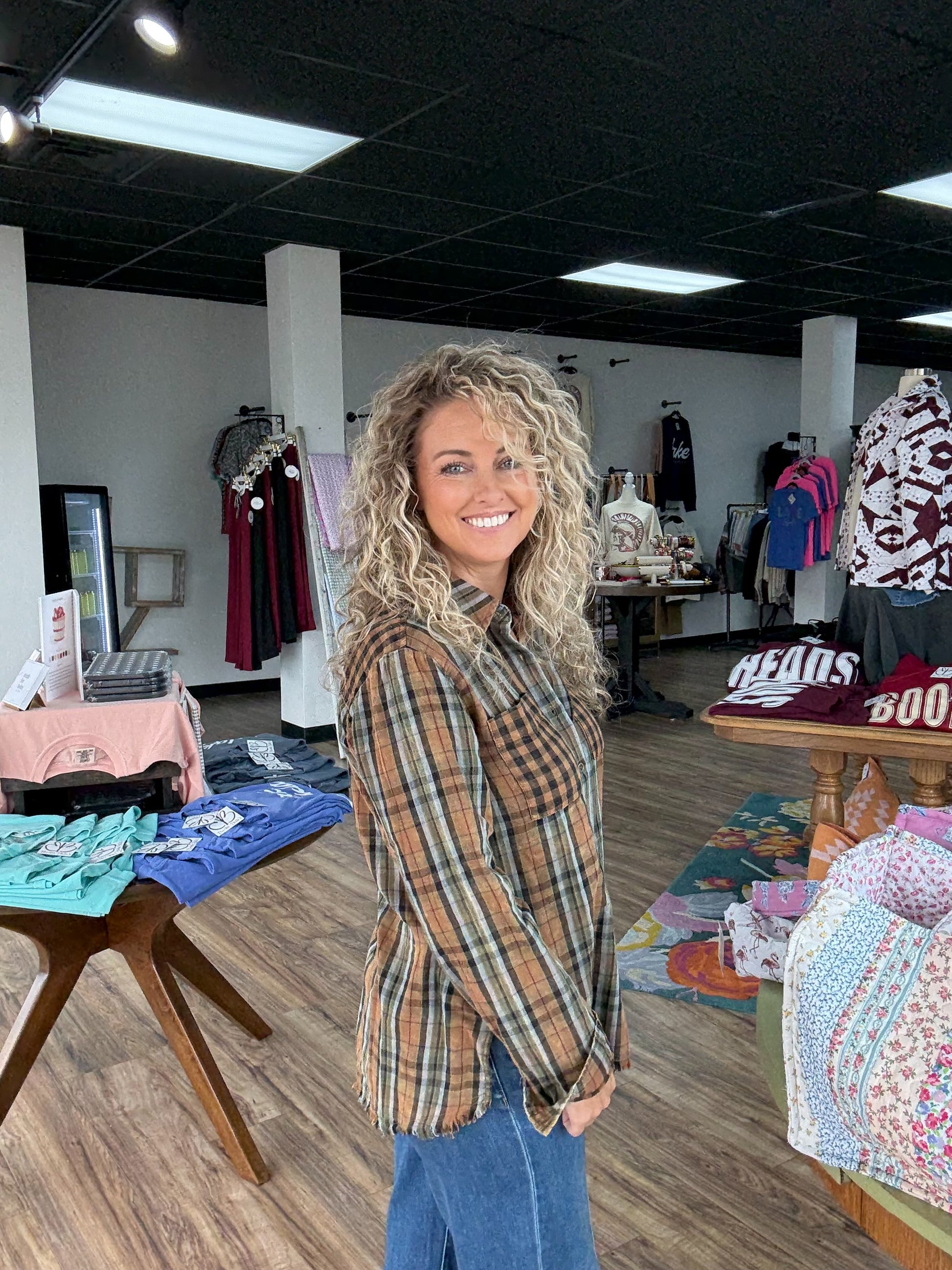 Contrast Plaid Button-Up