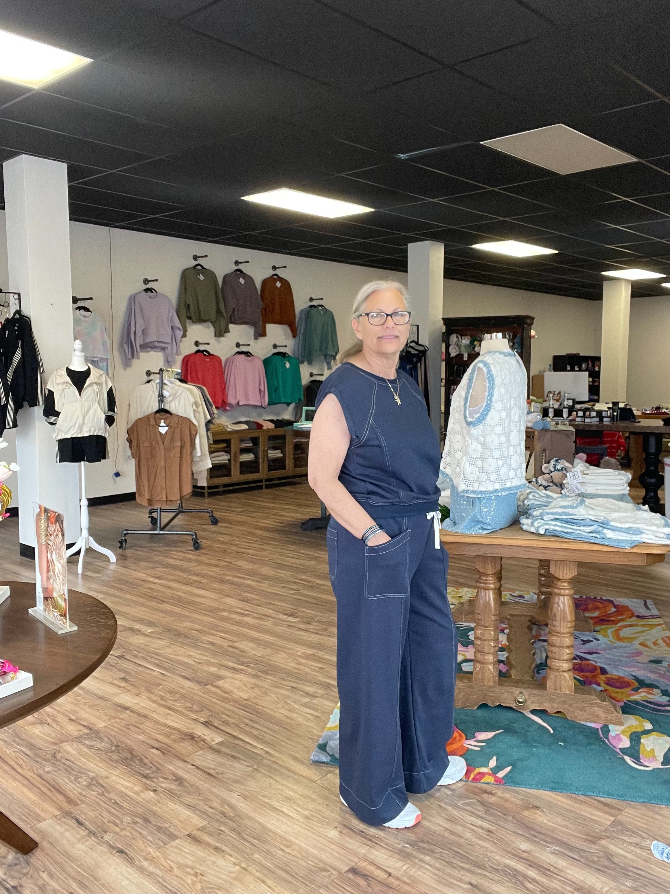 Knit Navy Contrast Stitching Set