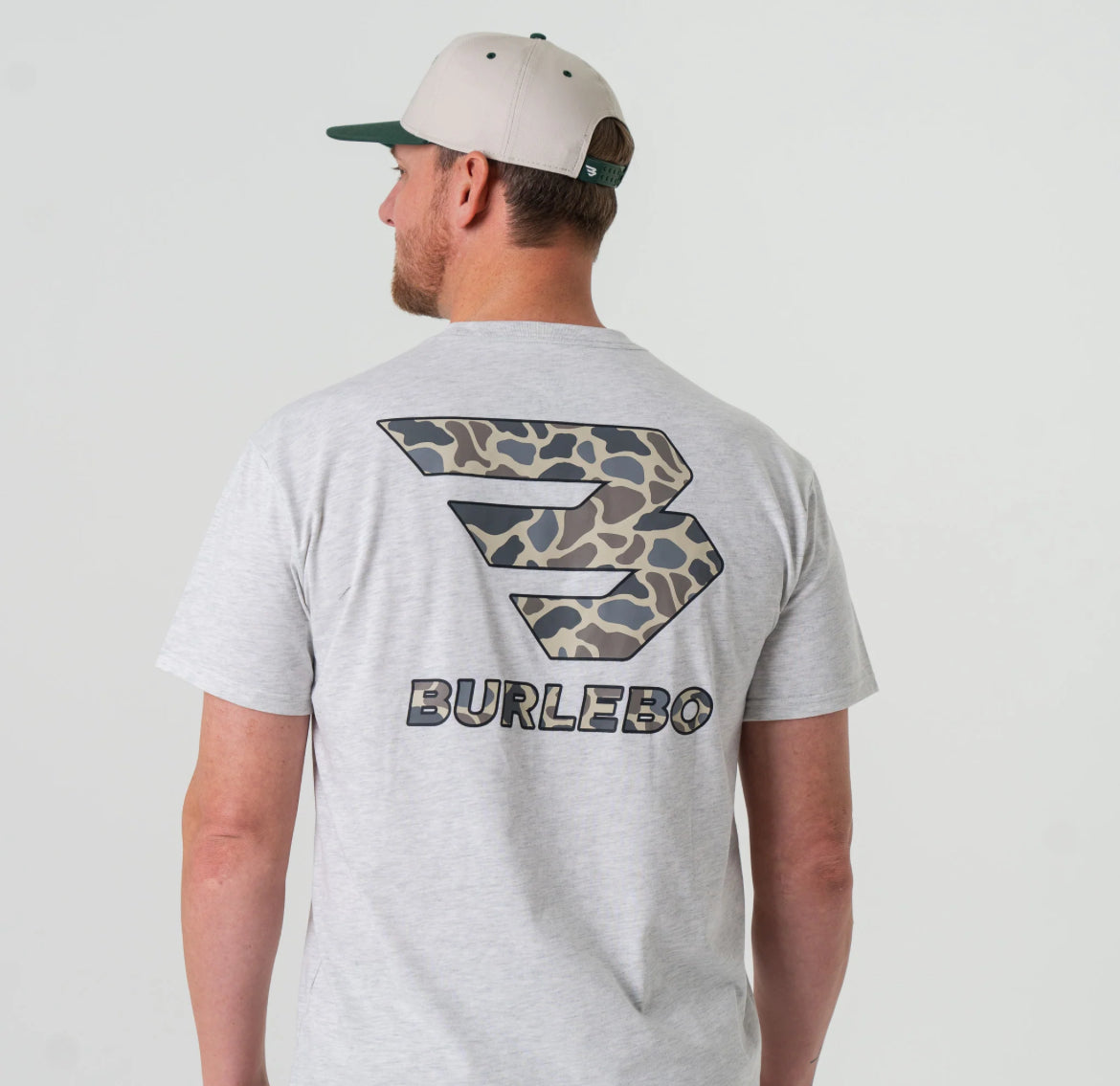 Burlebo SS - Flying B Deer Camo Logo - Heather Ash Grey