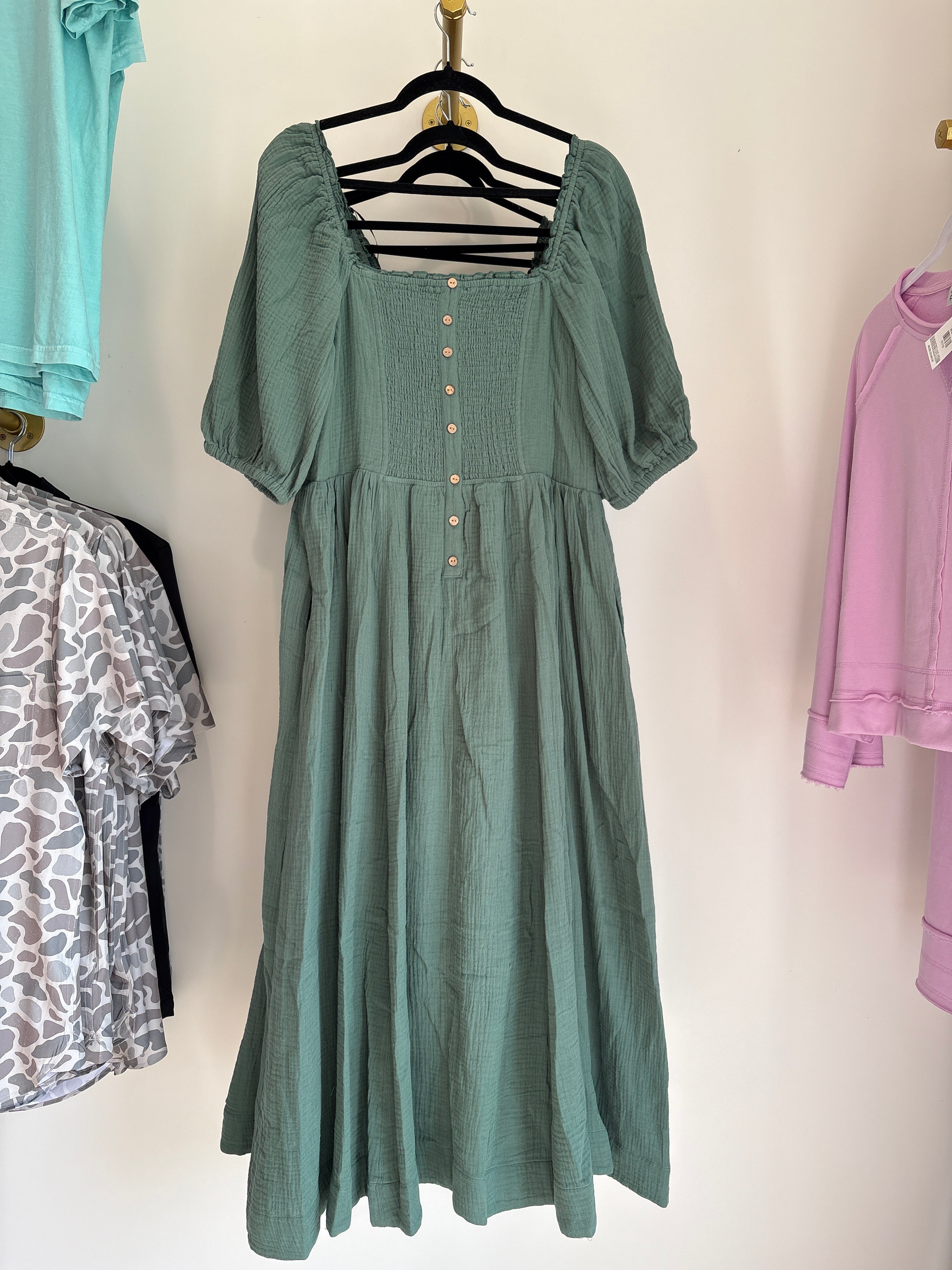 Square Neck Maxi Dress, Evergreen