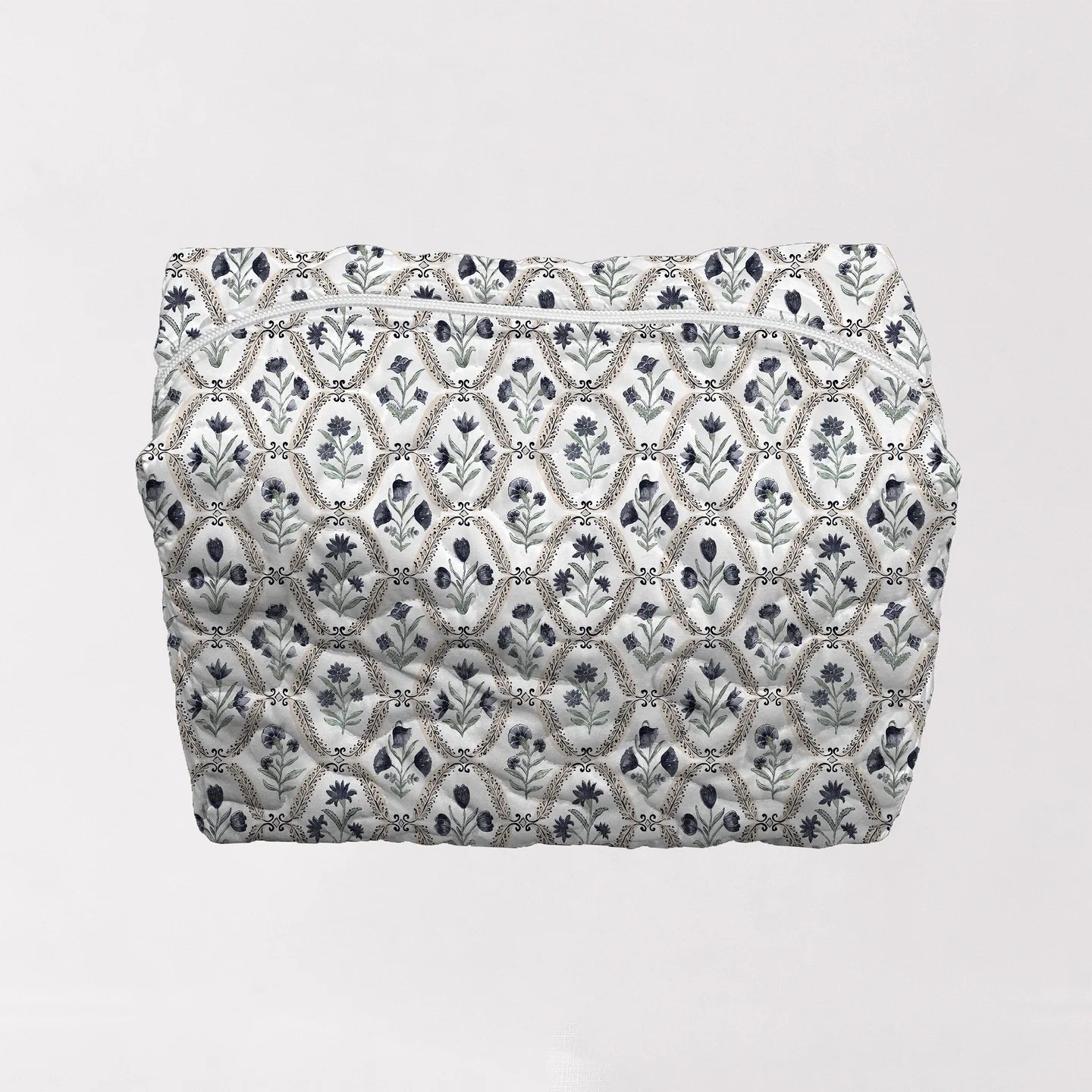Charlotte White / Navy Quilted Makeup Bag