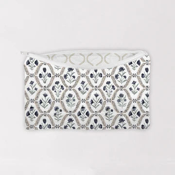Charlotte White / Navy Quilted Makeup Bag