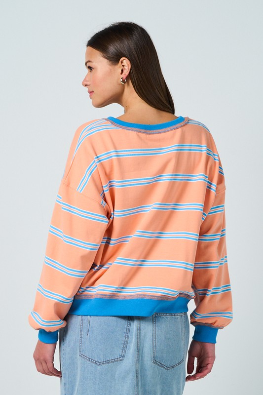 Peach and Blue Boat Sweater
