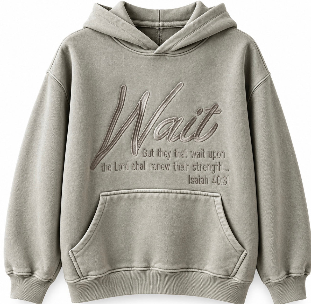 WAIT Isaiah 40:31 Embroidered Hoodie | Vintage Wash Christian Scripture Sweatshirt