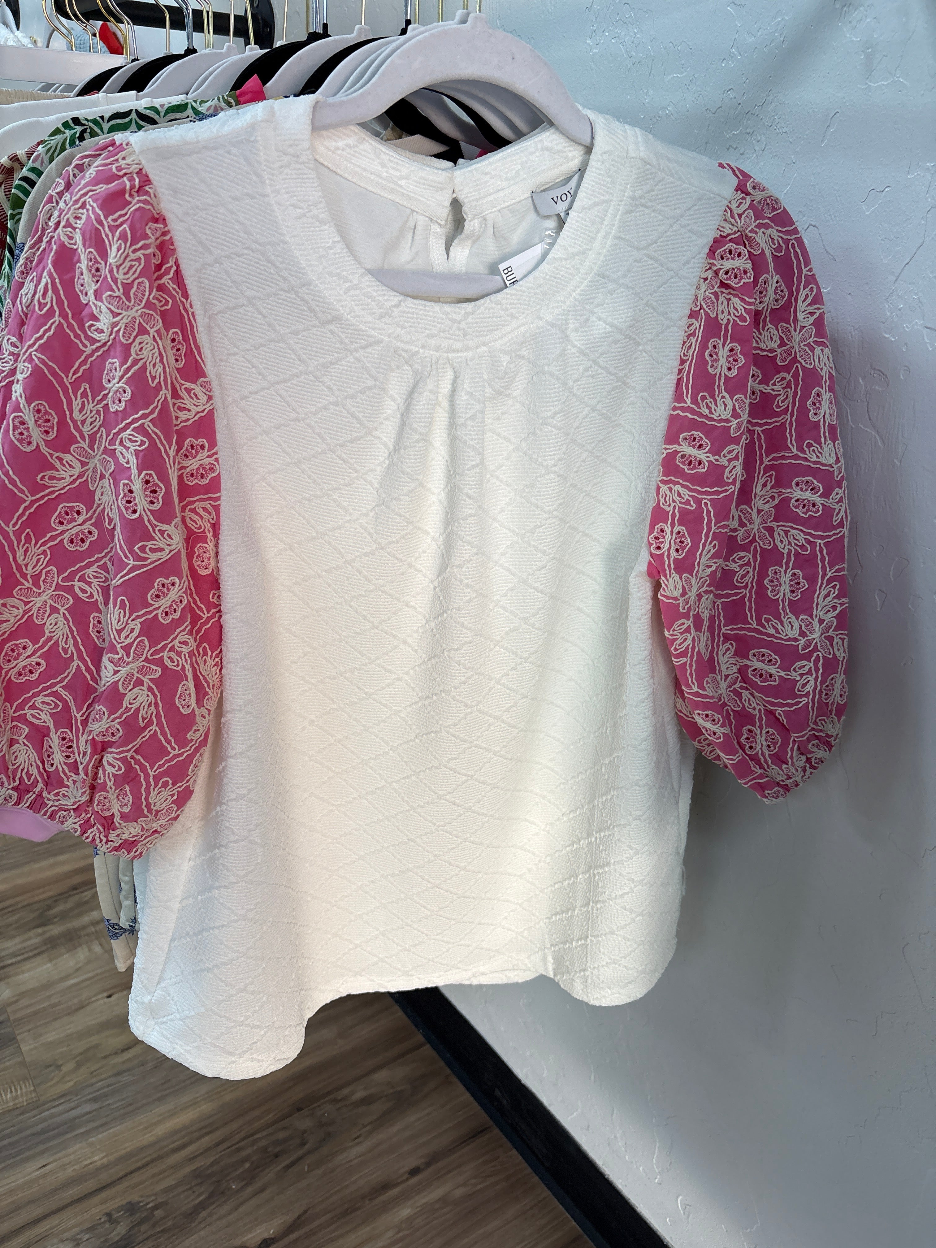 Floral Embroidered Sleeve Knit Top