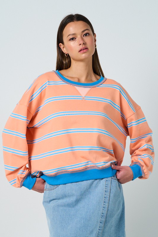 Peach and Blue Boat Sweater