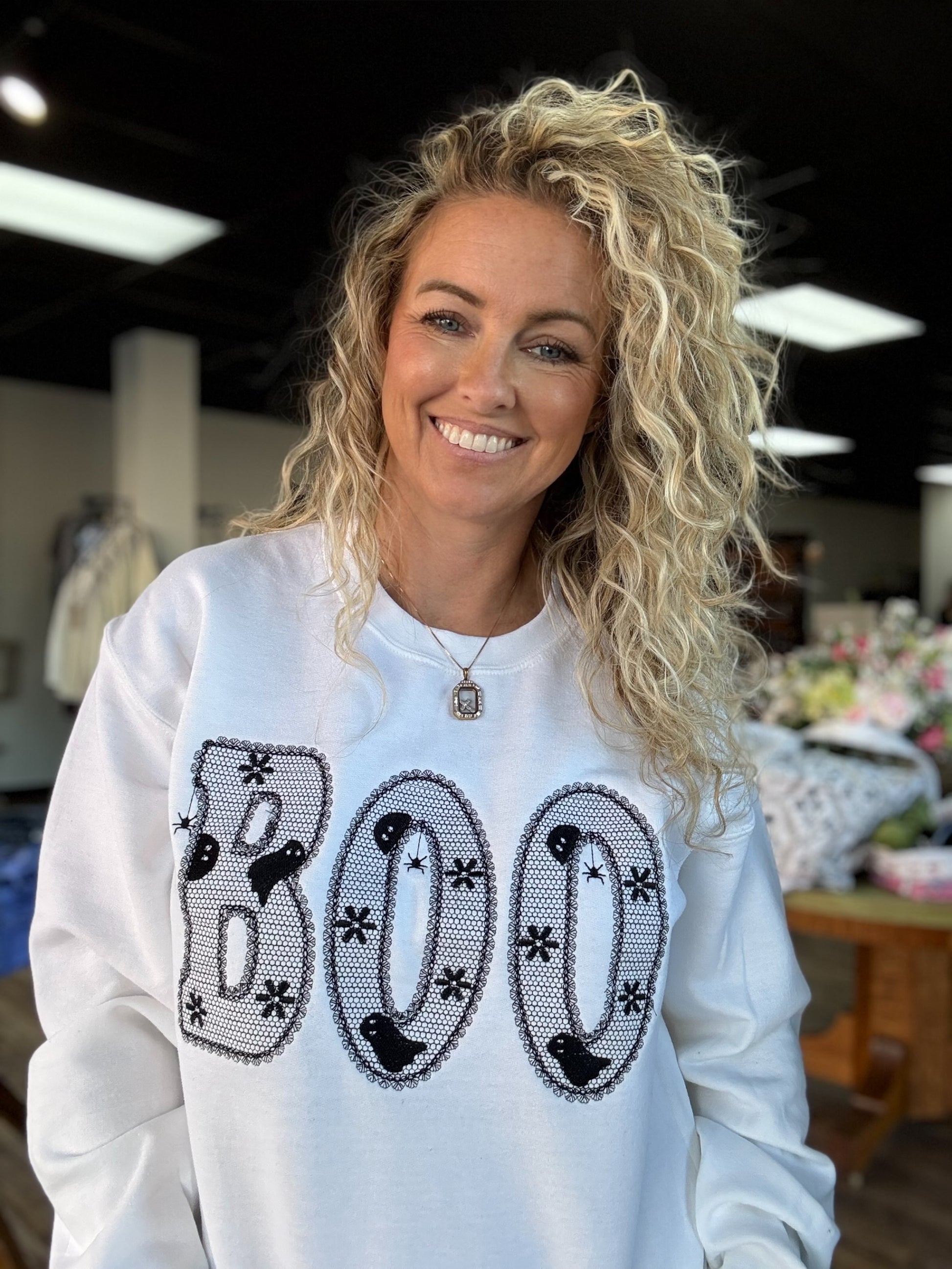 Boo Lace Embroidered Sweat Shirt