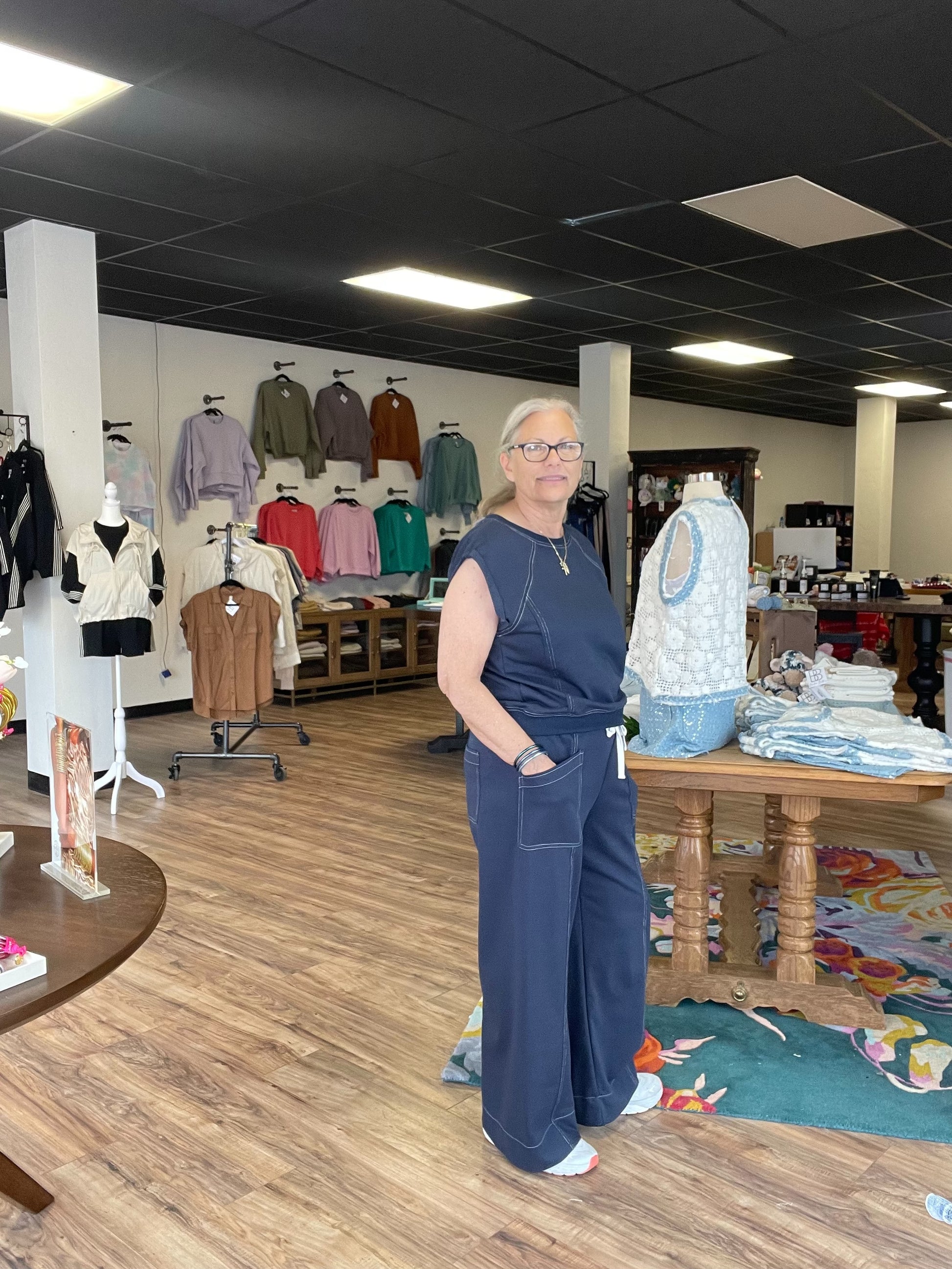 Knit Navy Contrast Stitching Set