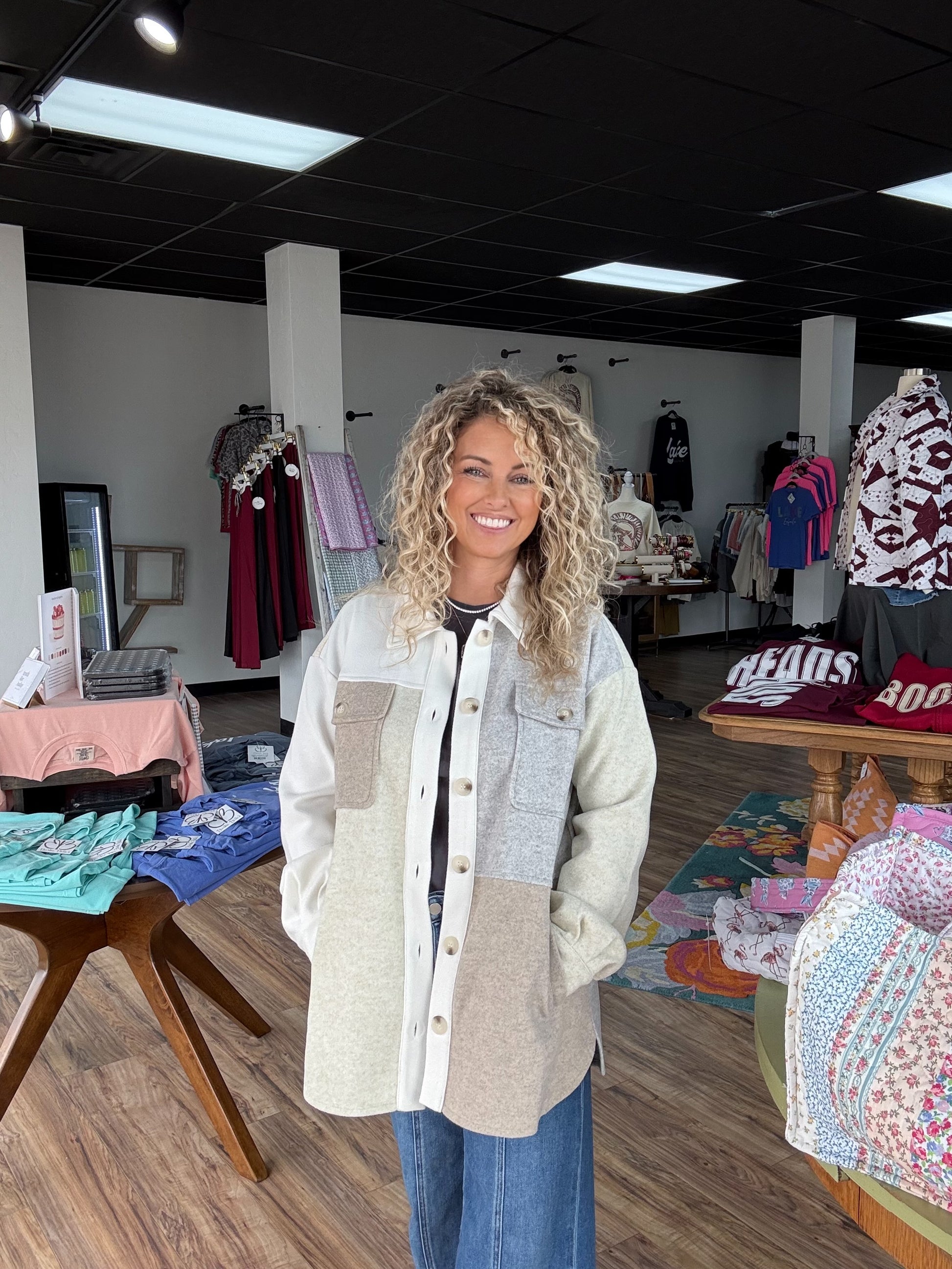 Neutral Block Button-Up Shacket