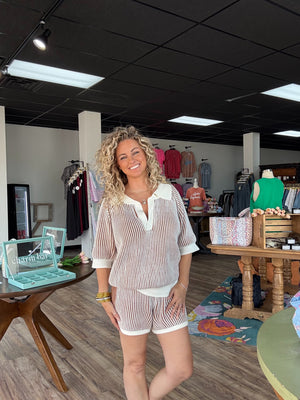 Khaki Striped Sweater Set