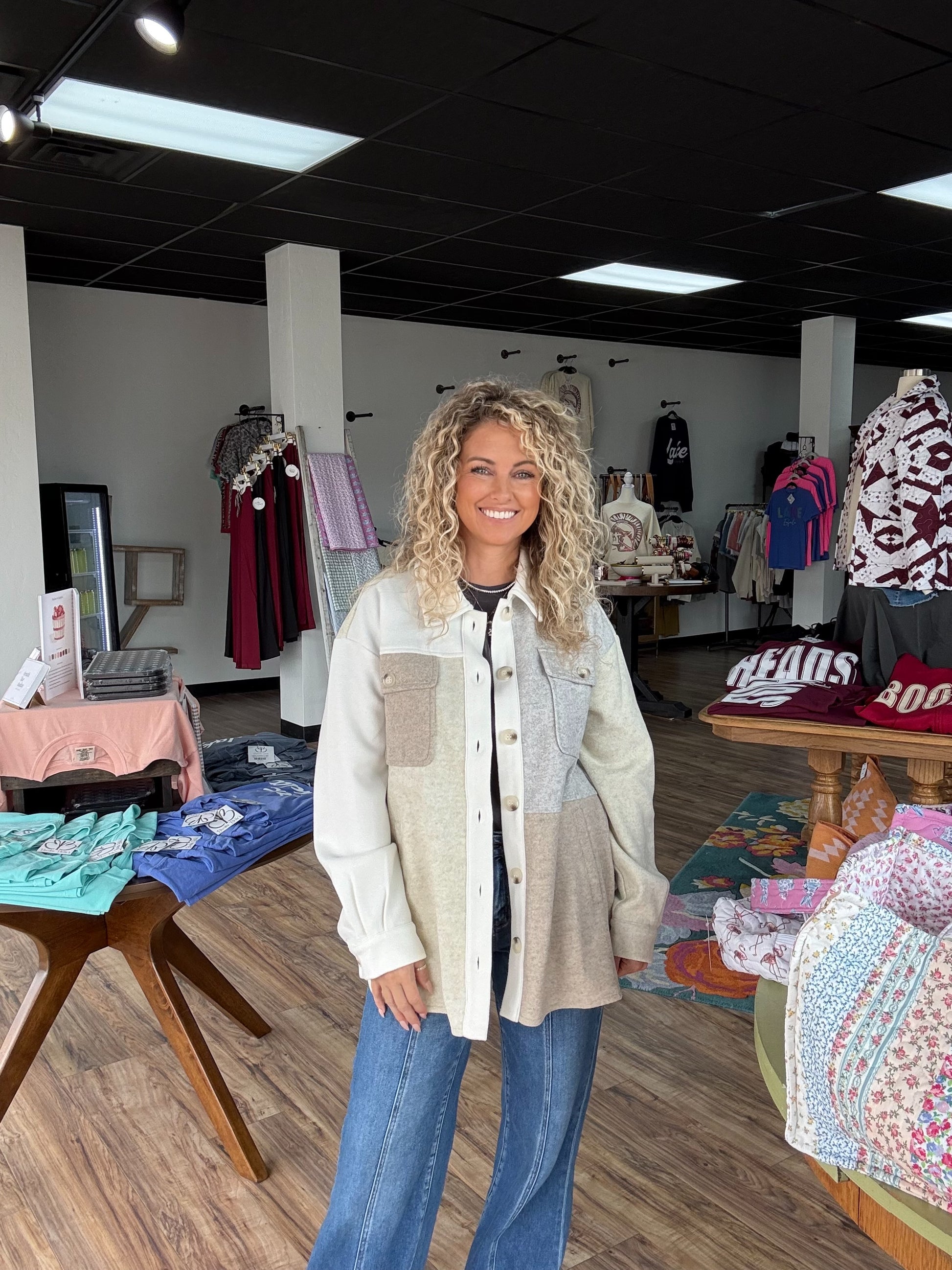 Neutral Block Button-Up Shacket