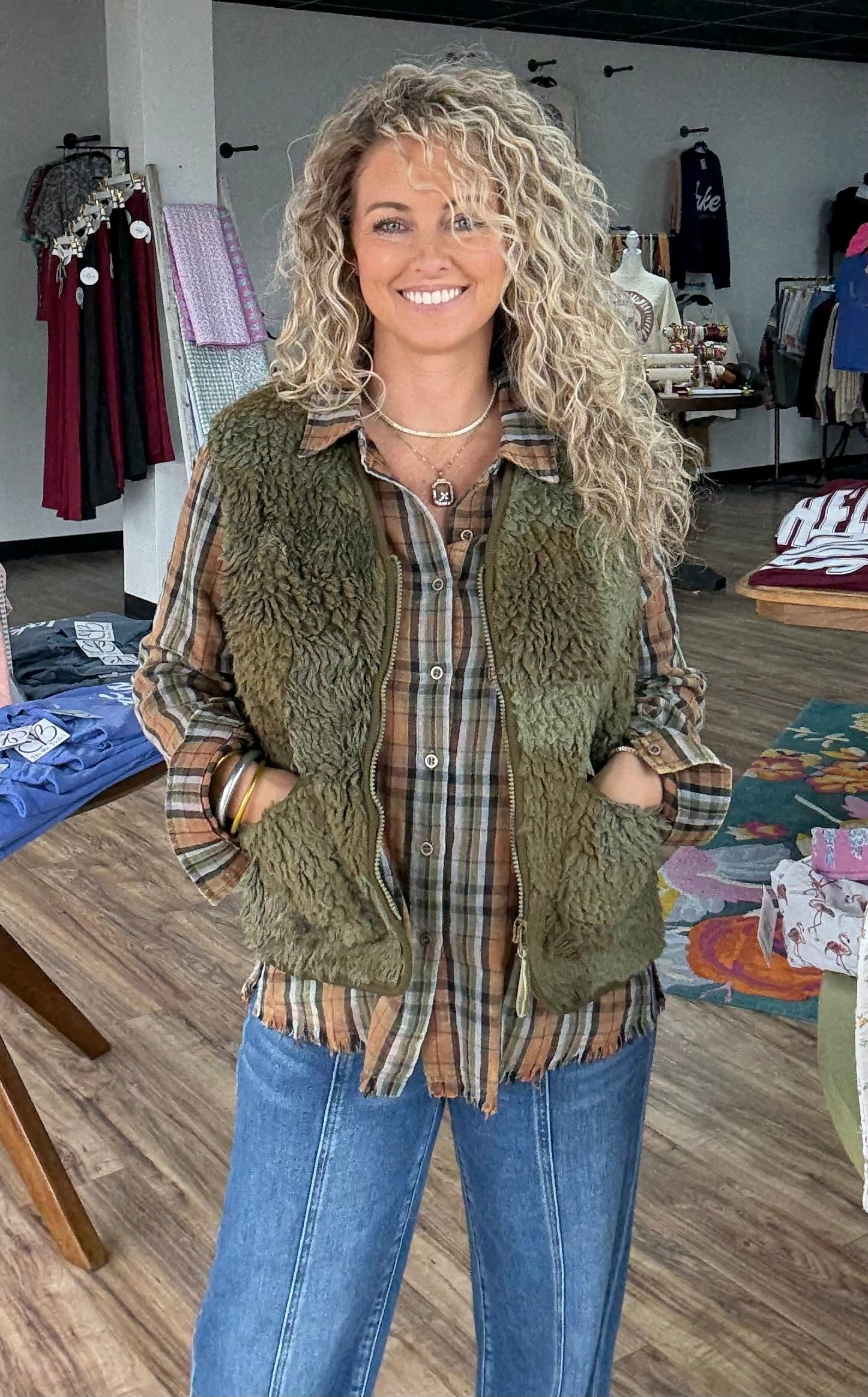 Olive Cozy Sherpa Vest
