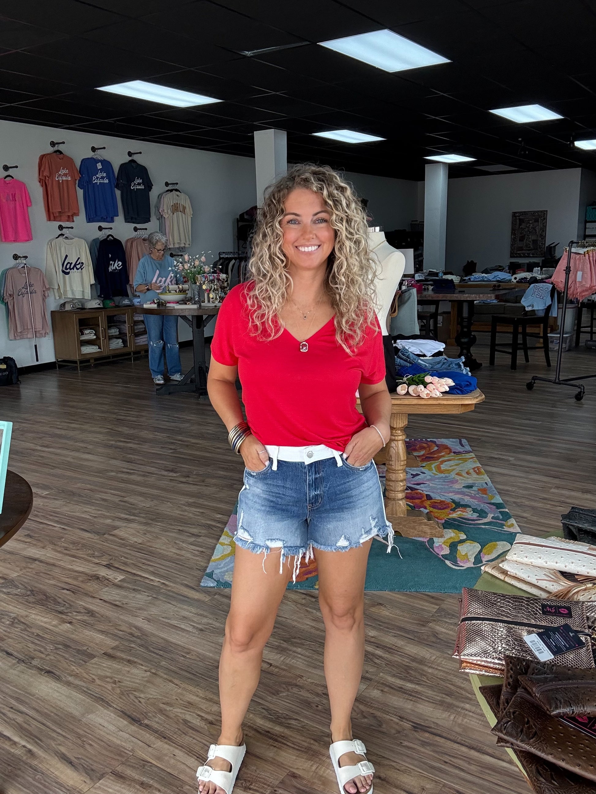 Two-Tone White/Medium Wash Jean Short