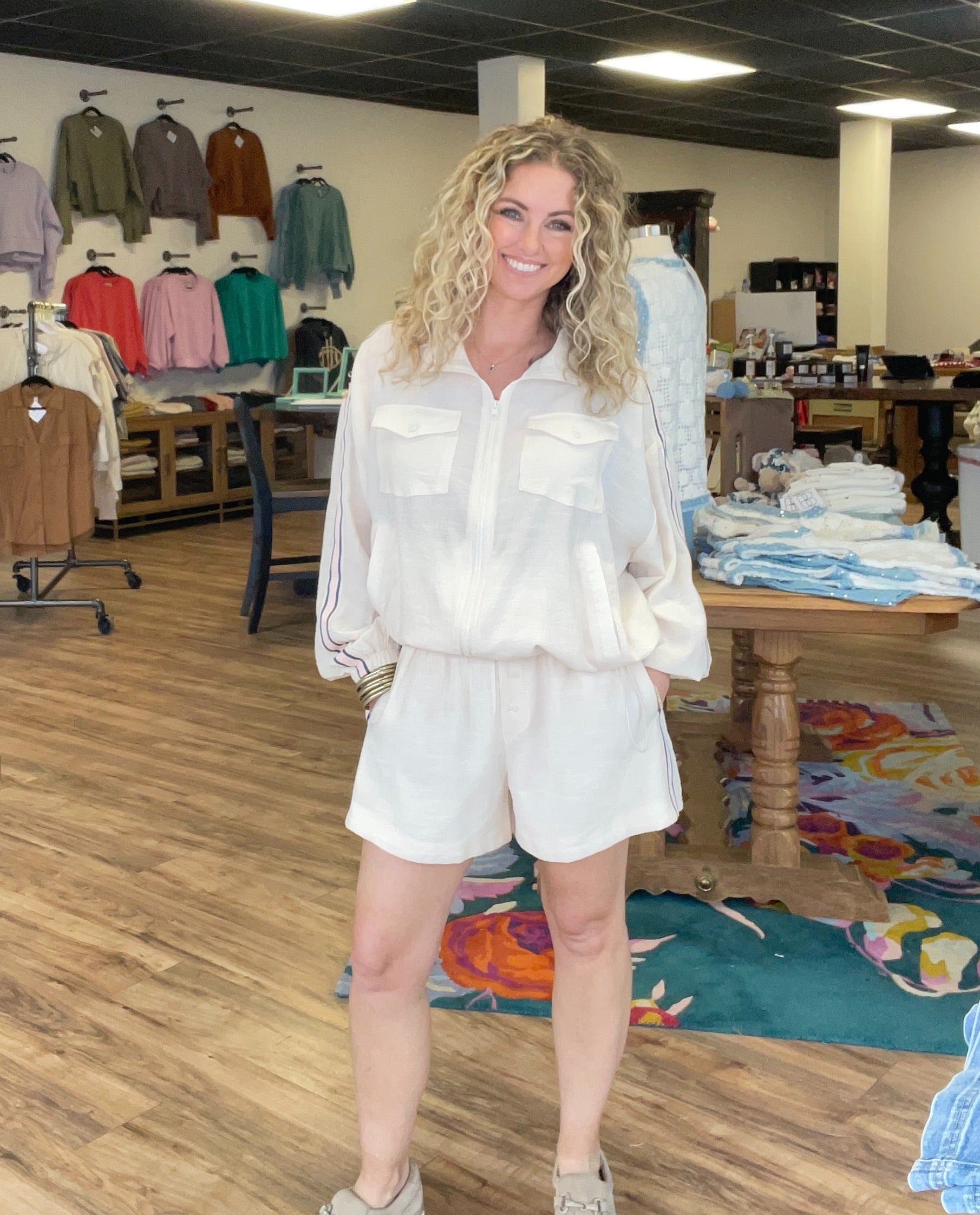 Zip Up Crepe Short Set