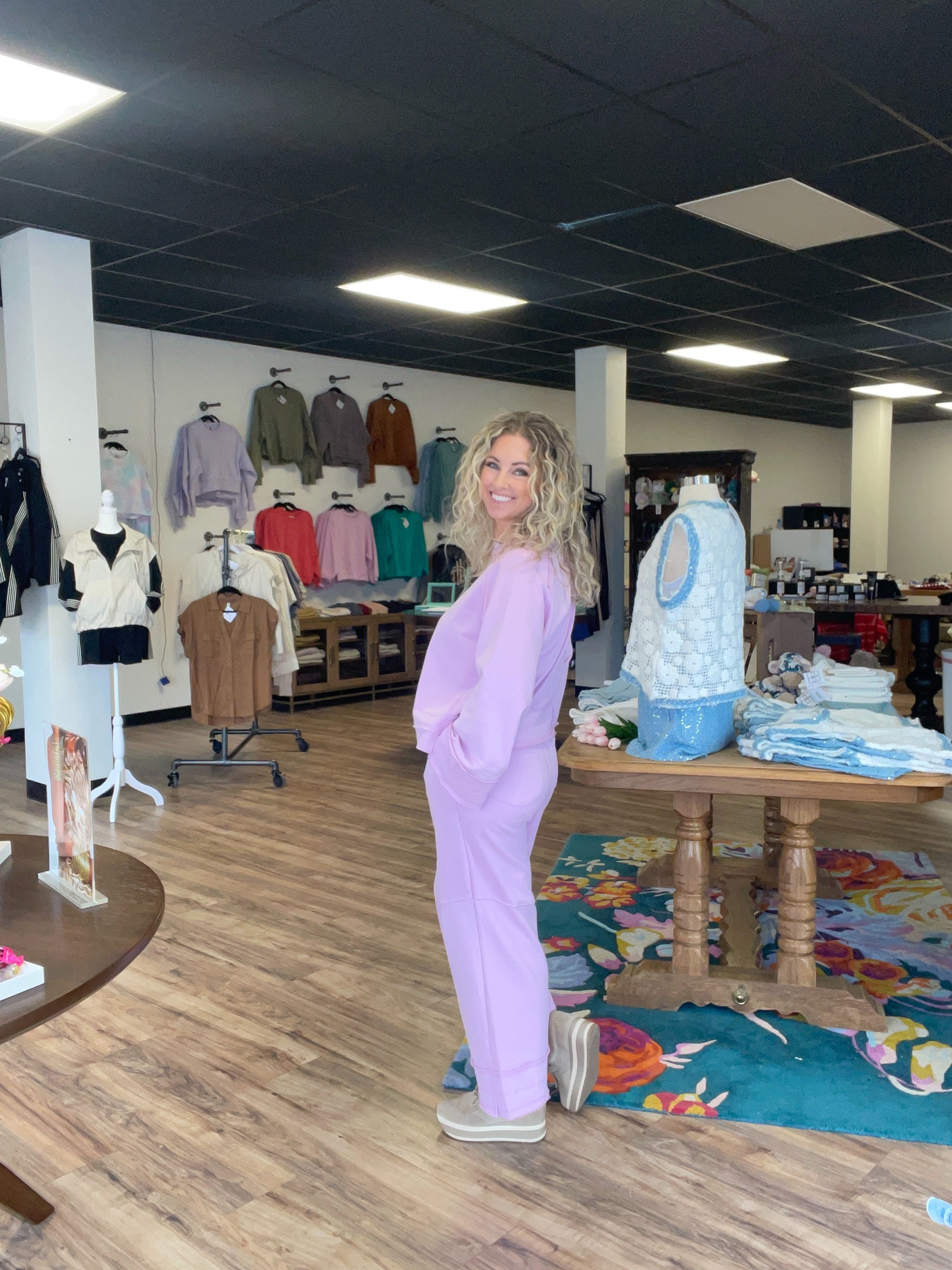 Lavender Contrast Seam Pant Set