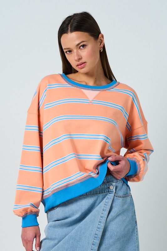 Peach and Blue Boat Sweater