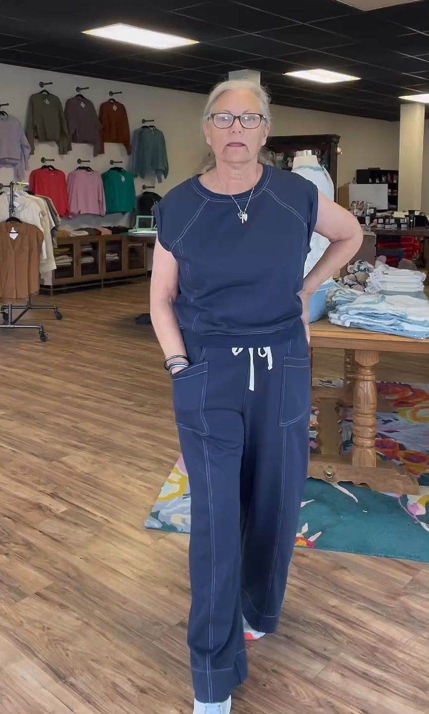Knit Navy Contrast Stitching Set